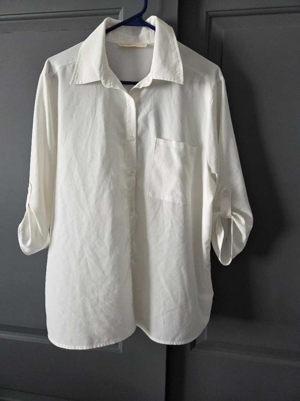 Fair Haven M Cream Button Down Shirt 3/4 Sleeve Blouse